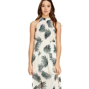 Palm Print Full Length Maxi Dress with Side Slits